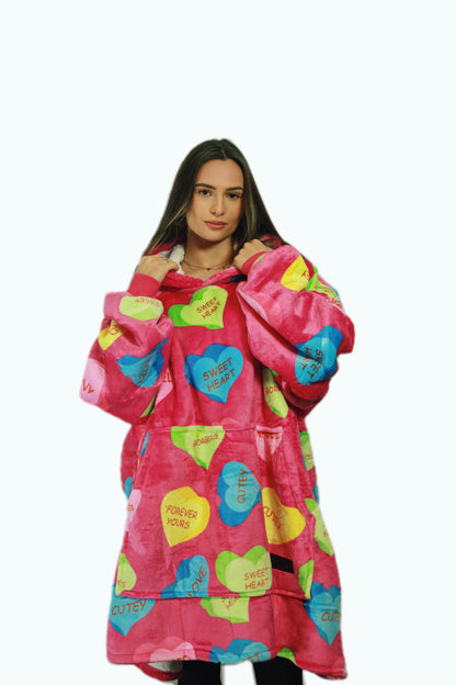 Adult Youth Love Heart Hoodie Blanket & Socks