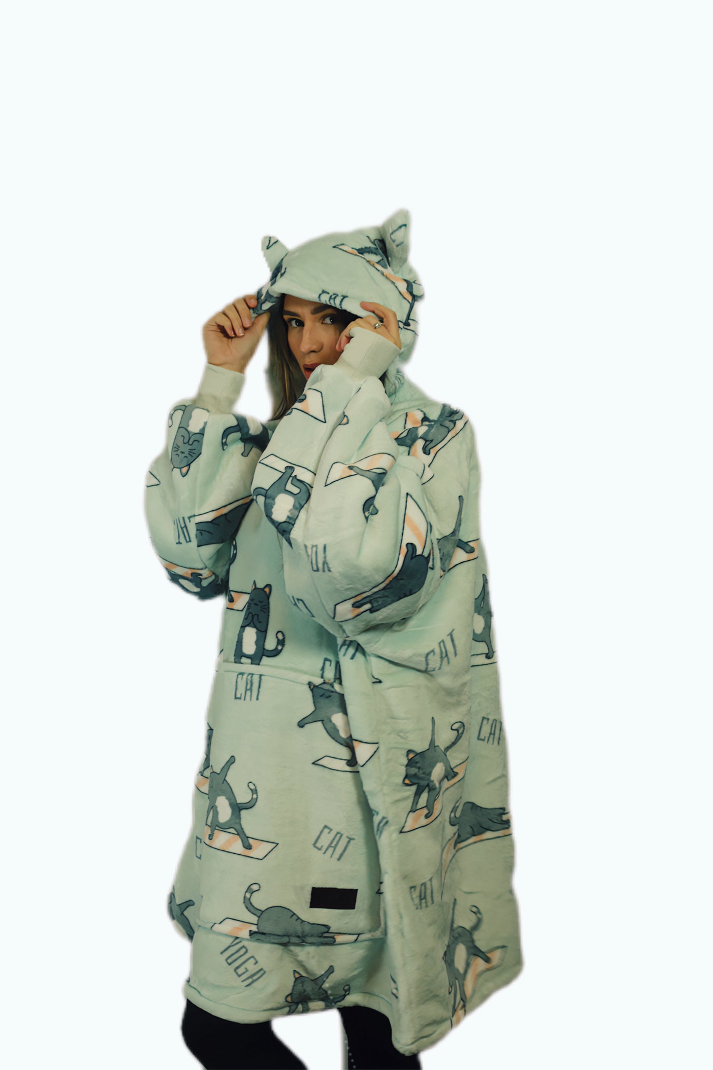 Adult/Youth Yoga Cat Hoodie Blanket & Socks