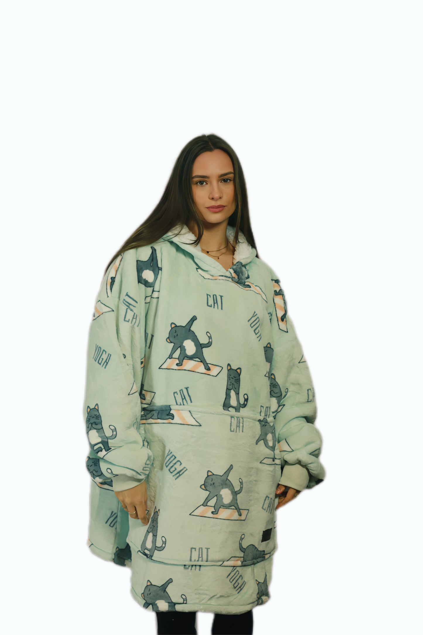 Adult/Youth Yoga Cat Hoodie Blanket & Socks