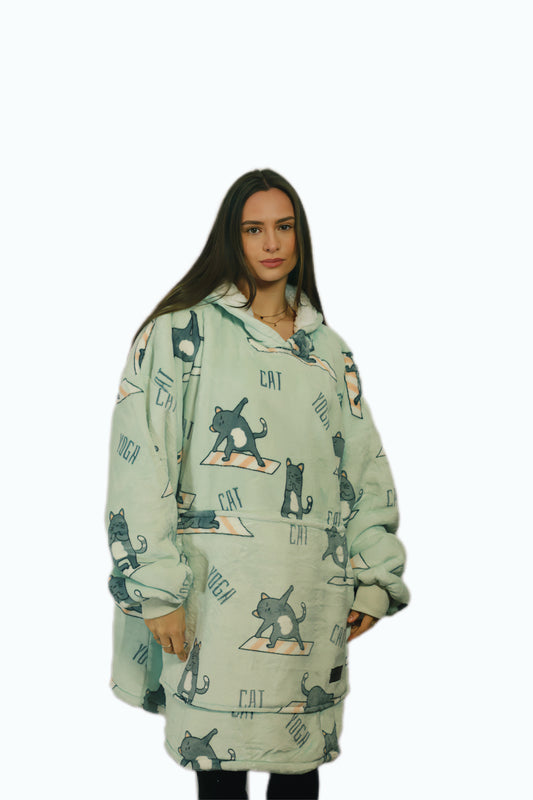 Adult/Youth Yoga Cat Hoodie Blanket & Socks