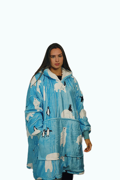 Adult Polar Bear Hoodie Blanket