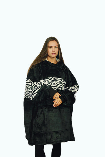 Adult Black Zebra Hoodie Blanket & Socks