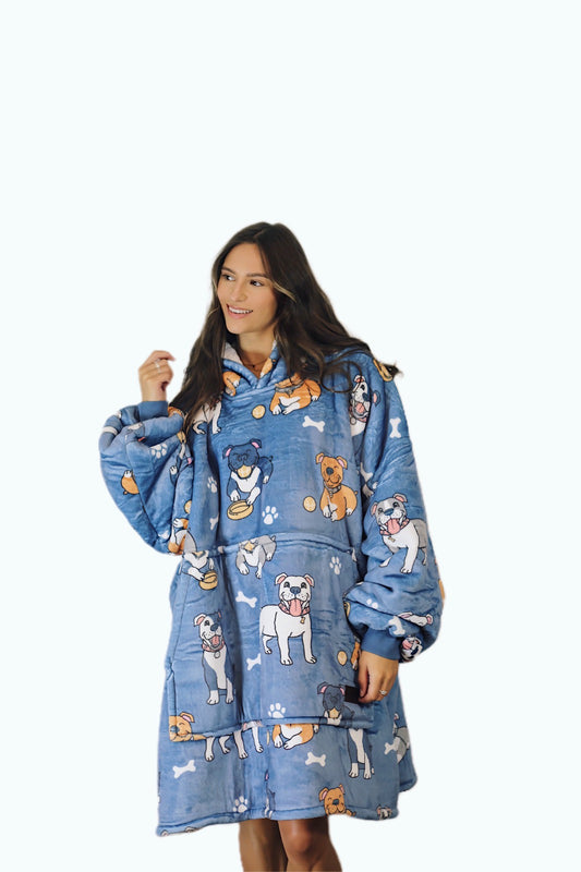 Adult/Youth Bull Dog Hoodie Blanket & Socks