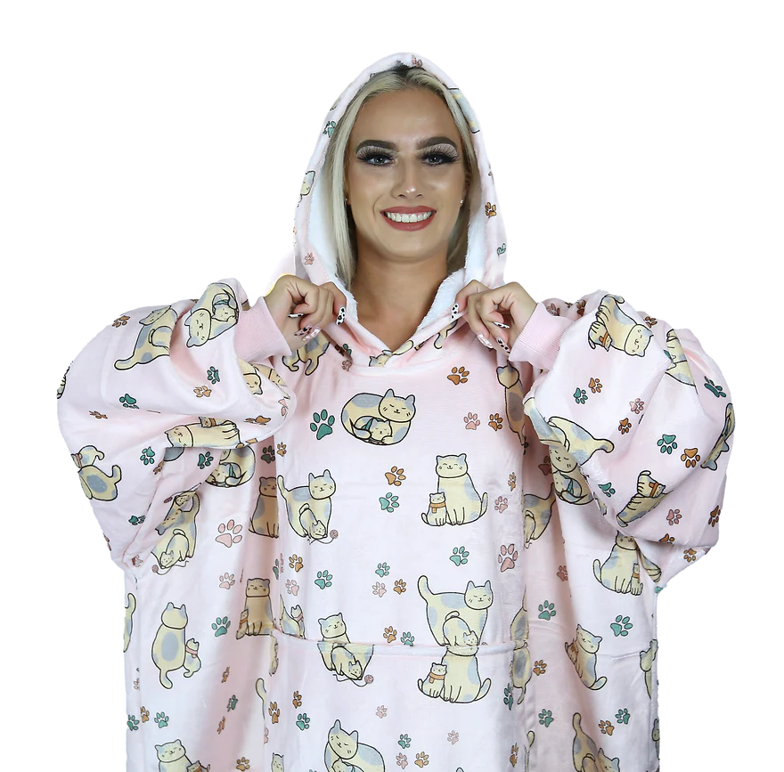 Adult/Youth Cudding Cat Hoodie Blanket