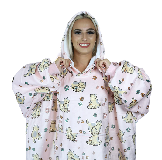 Adult/Youth Cudding Cat Hoodie Blanket