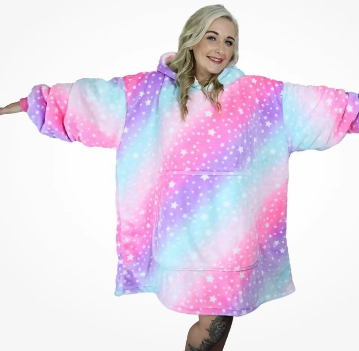 Adult/Youth Rainbow Star Hoodie Blanket