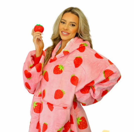 Adult Strawberry Hoodie Blanket