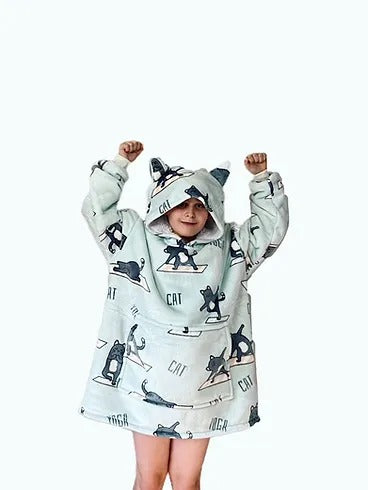 Adult/Youth Yoga Cat Hoodie Blanket & Socks